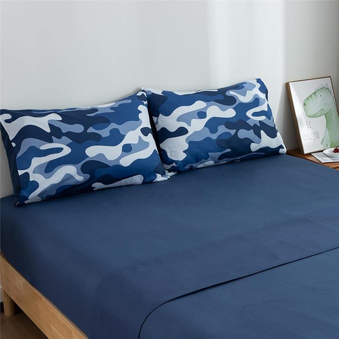 Meeting Story Camouflage Bedding Set, Colorful Pattern Style Comforter Set, 5 PCS One Comforter Two Pillowcases Two Sheets in One Bag, All Season Bedspread for Teens Adults (Navy,Twin 5Pcs) - LeafyLoom