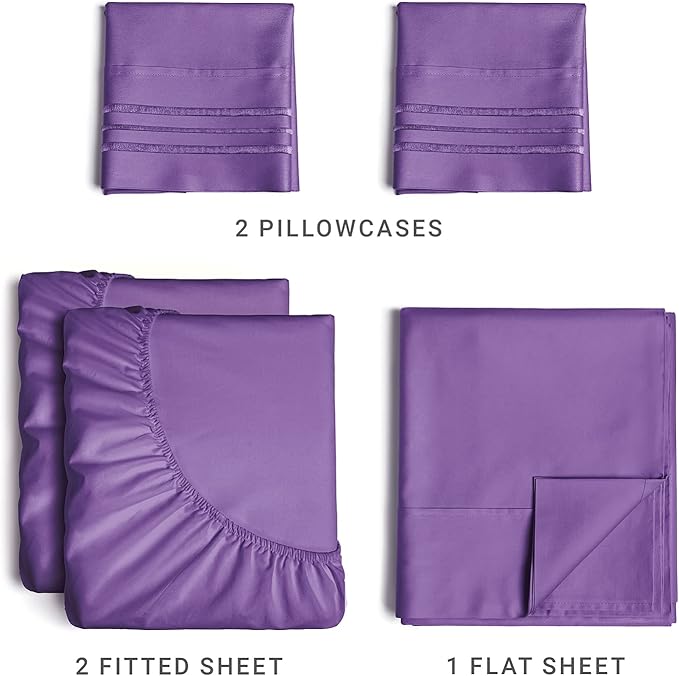 Split King Size 5 Piece Sheet Set - Comfy Breathable & Cooling Sheets - Hotel Luxury Bed Sheets for Women & Men - Deep Pockets, Easy-Fit, Soft & Wrinkle Free Sheets - Purple Oeko-Tex Bed Sheet Set - LeafyLoom