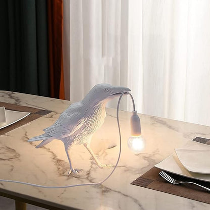 Raven Desk Lamp, Raven Lamp, Bird Lamp, Resin LED Bird Lamp for Bedroom/Office/Living Room/Farmhouse Art Deco with Plug (White) - LeafyLoom