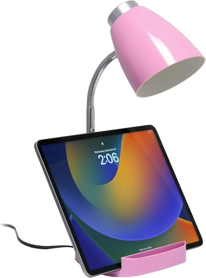 Simple Designs LD1002-PNK Gooseneck Organizer Desk Lamp with iPad Tablet Stand Book Holder, Pink - LeafyLoom