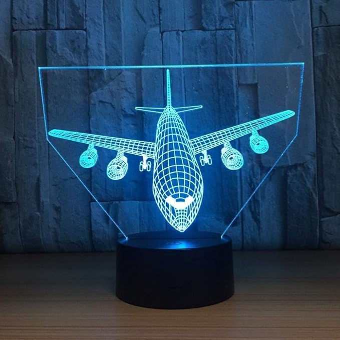 Airplane Night Light 3D Illusion Lamp 16 Color Changing USB Charging/Battery Powered Touch Control with Remote LED Table Desk Decor Lamps Christmas Birthday Gift for Kid Boy Pilot Plane Lover - LeafyLoom