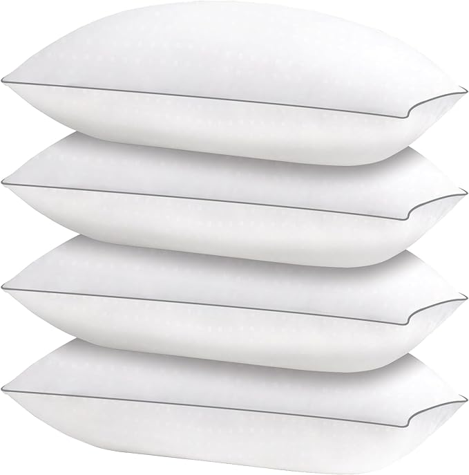 HIMOON Bed Pillows for Sleeping 4 pack,Standard Size Cooling Pillows Set of 4,Top-end Microfiber Cover for Side Stomach Back Sleepers(Grey Edge) - LeafyLoom