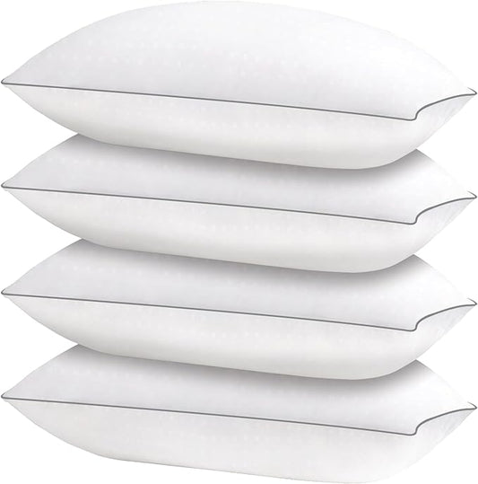 HIMOON Bed Pillows for Sleeping 4 pack,Standard Size Cooling Pillows Set of 4,Top-end Microfiber Cover for Side Stomach Back Sleepers(Grey Edge) - LeafyLoom