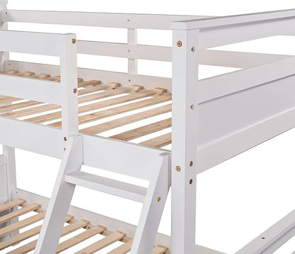 Bunk Bed Frame, Twin Over Full Bunk Bed with Safety Guardrail, Staircase and 2 Underbed Storage Drawers, Ideal Bed Frame for Kids Teens Girls Boys, Space Saving Bedroom Furniture, White - LeafyLoom