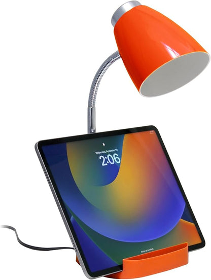 Simple Designs LD1067-ORG Compartmental Desk Lamp with iPhone/iPad/Tablet Stand, Bendable Gooseneck, for Office, Living Room, Nightstand, Library, Entryway, Orange - LeafyLoom