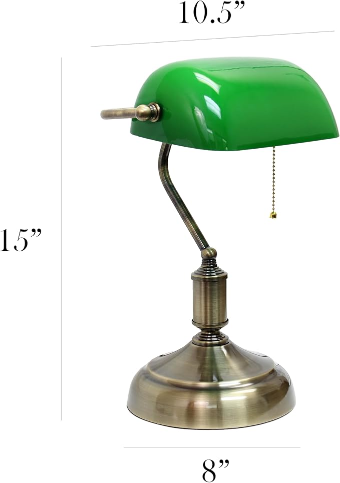 Simple Designs LT3216-GRN Executive Banker's Desk Lamp with Glass Shade, Green - (Pack of 2) - LeafyLoom