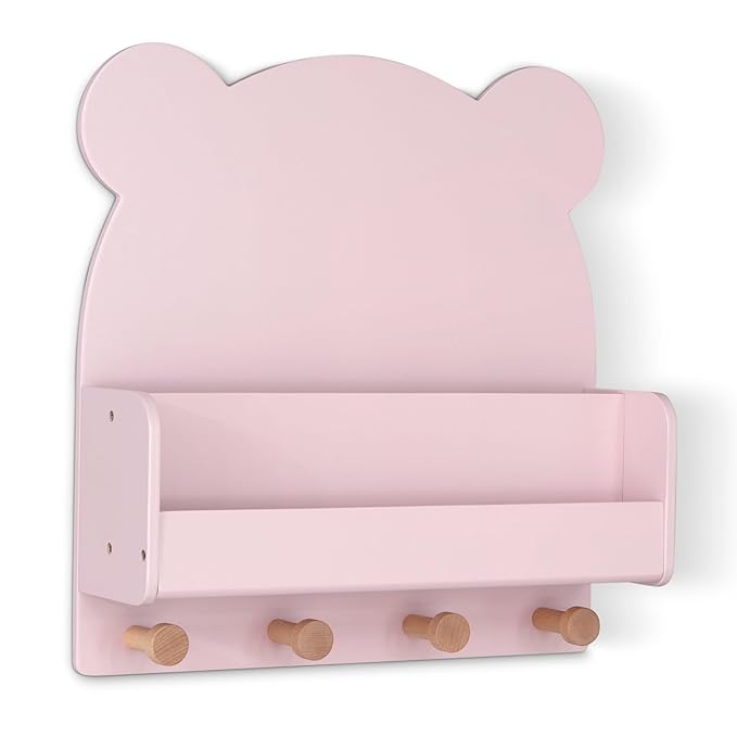 Delta Children babyGap Graham 4-in-1 Convertible Crib with Storage Drawer + Brannan Bear Bookcase with Bins + Brannan Bear Wall Shelf with 4 Hooks, Blush Pink/Dark Pink (Bundle) - LeafyLoom