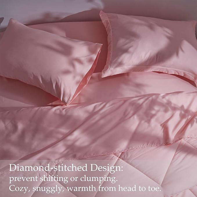 NexHome Pink King Bed in a Bag 7-Pieces Comforter Sets with Comforter and Sheets Soft All Season Bedding Sets with Comforter, Pillow Shams, Flat Sheet, Fitted Sheet and Pillowcases - LeafyLoom