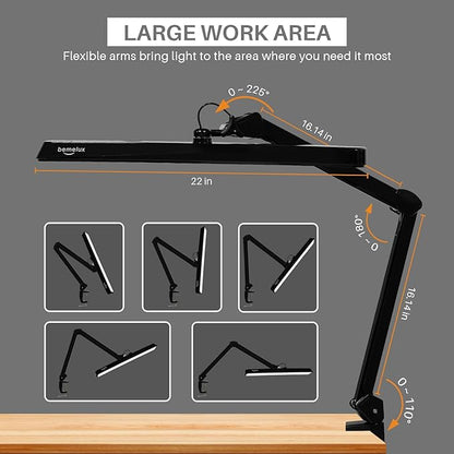 LED Architect Desk Lamp with Clamp, Metal Swing Arm 2000 Lumens Dimming Office Table Lamp for Task Work Drafting Reading Desktop, 234PCS Bright LEDs, 24W, 5 Color Temperatures Workbench Lamp - LeafyLoom