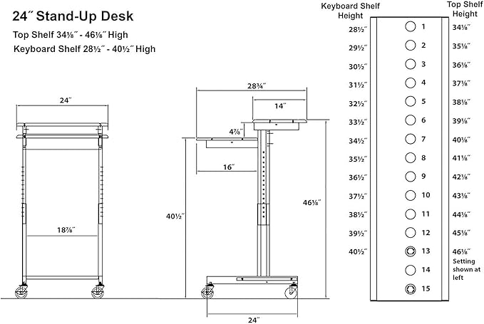 Stand Up Desk Store Rolling Adjustable Height Two Tier Standing Desk Computer Workstation (Black Frame/Teak Top, 24" Wide) - LeafyLoom