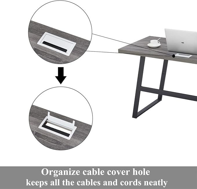 BON AUGURE 55 inch Modern Writing Desk, Rustic Computer Desk for Home Office, Sturdy Simple Wood and Metal Desk, Industrial Work Study Table (Dark Grey Oak) - LeafyLoom