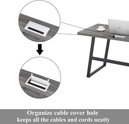 BON AUGURE 55 inch Modern Writing Desk, Rustic Computer Desk for Home Office, Sturdy Simple Wood and Metal Desk, Industrial Work Study Table (Dark Grey Oak) - LeafyLoom