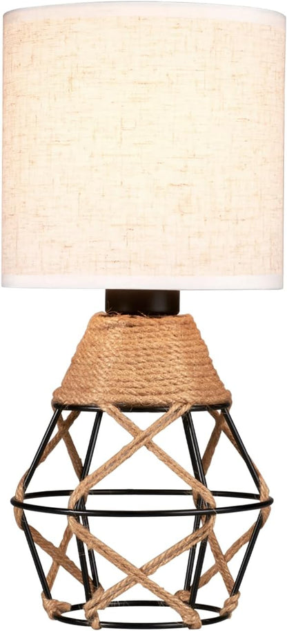 Hamilyeah Boho Table Lamps, Woven Table Lamp for Nightstand with On/Off Switch, Farmhouse Beside Lamp for Bedroom, Industrial Table Lamp for Living Room - LeafyLoom