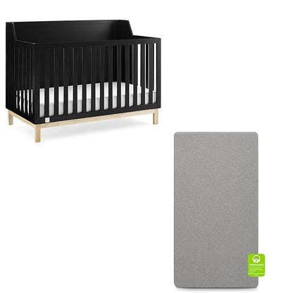 babyGap by Delta Children Oxford 6-in-1 Convertible Crib TrueSleep 2-Stage Deluxe Crib and Toddler Mattress (Bundle), Ebony/Natural - LeafyLoom