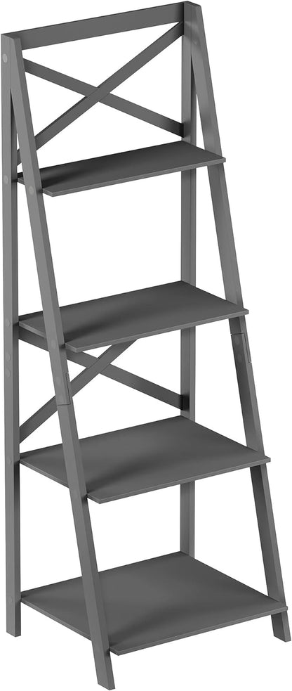 Lavish Home 4-Tier Ladder Bookshelf - Freestanding Shelved Bookcase with X-Back Frame and Leaning Look - Display Shelves for Home and Office (Gray) - LeafyLoom