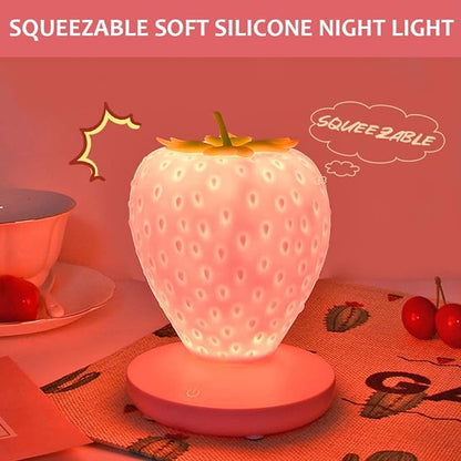 Strawberry Night Light, Cute Silicone Strawberry Lamp, LED Cute Night Light, Bedside Color Changing Lamp, 3 Modes Touch for Birthday, Christmas - LeafyLoom