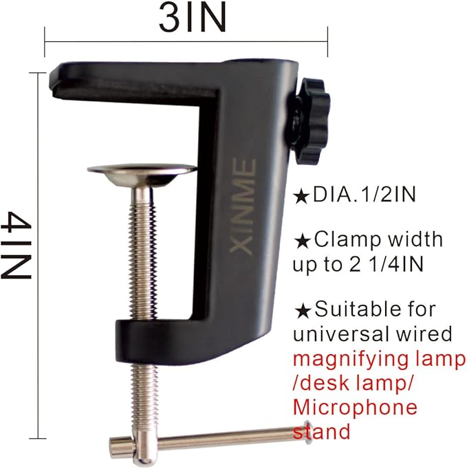 Desk lamp Clamp: 2PACK 1/2 Enlarge Hole Replacement C Clamp for Desk Light,Magnifying Glass with Light,Table Mic Stand,Mic Arm Desk Mount,Swing Arm Phone Holder,for Home Office Work Task (BLACK) - LeafyLoom