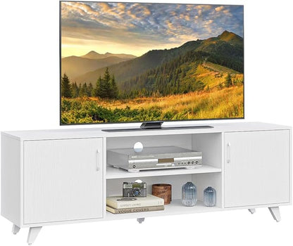 Panana TV Stand, Entertainment Center with 2 Doors and 2 Cubby Storages Cabinets for up to 65 inch for Living Room Bedroom (White, 53.5 inch) - LeafyLoom