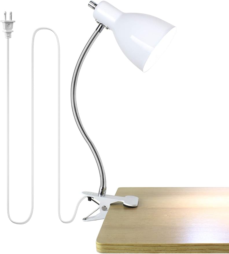 Desk lamp Eye-Caring Table Lamps, 360°Rotation Gooseneck Clip on Lamp Reading Light Portable Reading Book Light, Clamp Light, Study Desk Lamps for Bedroom and Office Home Lighting (White) - LeafyLoom