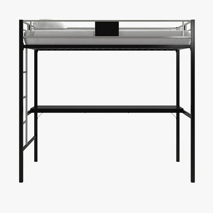 DHP Screen Loft Metal Bunk Bed with Desk and Ladder, Space-Saving Design, Silver Twin - LeafyLoom