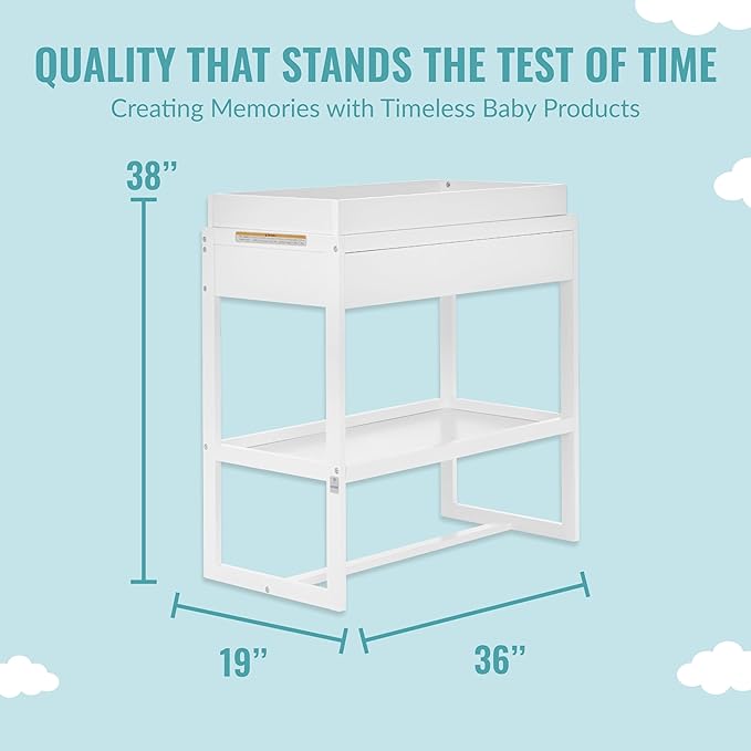 Arlo Changing Table in White, Made of Solid New Zealand Pinewood, Non-Toxic Finish, Comes with Water Resistant Mattress Pad & Safety Strap - LeafyLoom