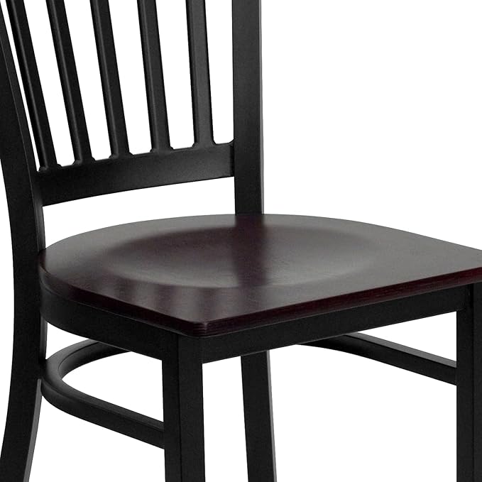 Flash Furniture 2 Pk. HERCULES Series Black Vertical Back Metal Restaurant Chair - Mahogany Wood Seat - LeafyLoom