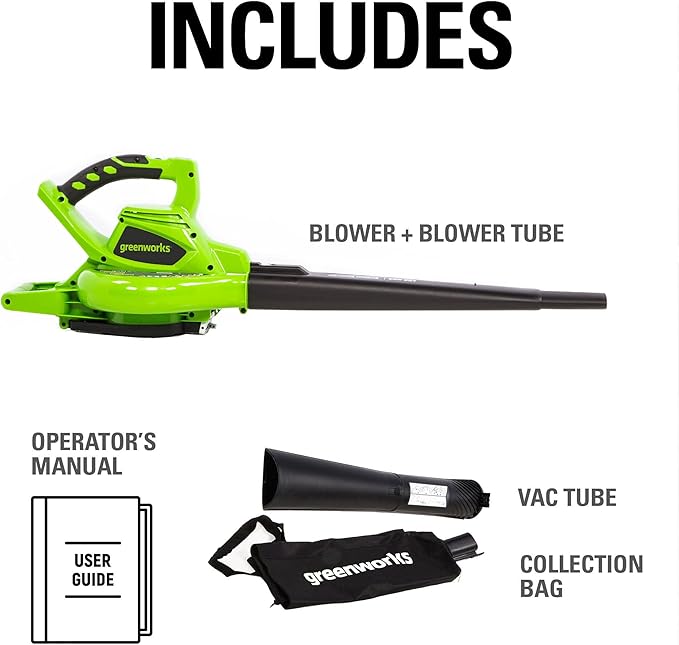 Greenworks 40V (185 MPH / 340 CFM / 75+ Compatible Tools) Cordless Brushless Leaf Blower / Vacuum, Tool Only - LeafyLoom