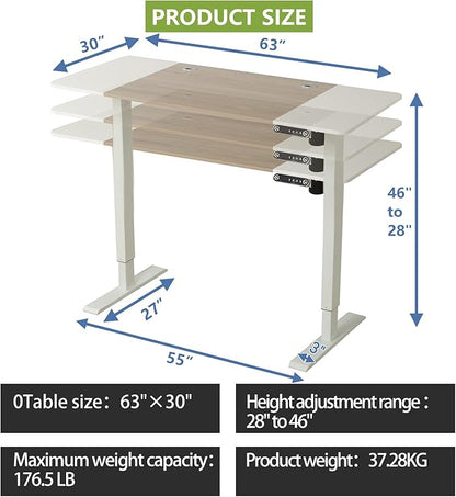 Standing Desk Adjustable Height Desk,63x30Inches, Stand Up Desk Table for Home Office, Home Office Computer Desk,Memory Preset,Height adjustments from 28" to 46" White&Oak - LeafyLoom