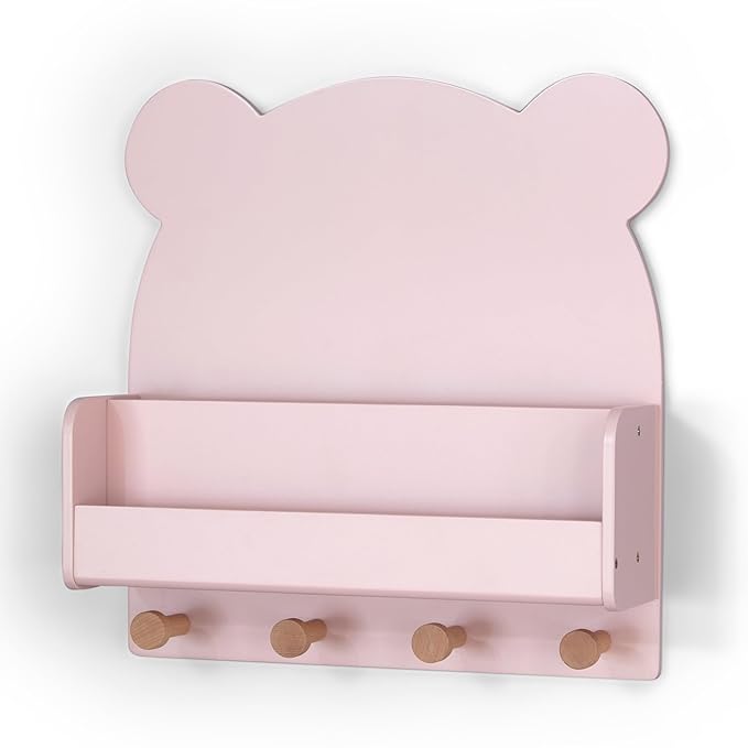 Delta Children babyGap Graham 4-in-1 Convertible Crib with Storage Drawer + Brannan Bear Bookcase with Bins + Brannan Bear Wall Shelf with 4 Hooks, Blush Pink/Dark Pink (Bundle) - LeafyLoom