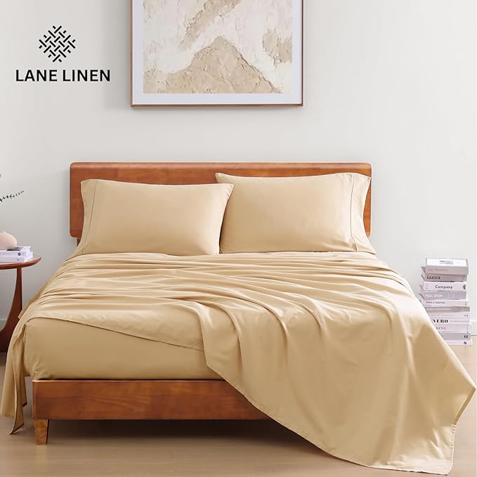 LANE LINEN 100% Organic Cotton Linen Full-Sheets Set 4-Piece Pure Long Staple Percale Weave Soft Bedding Sheets for Bed Breathable Fits Mattress Upto 15" Deep - LeafyLoom