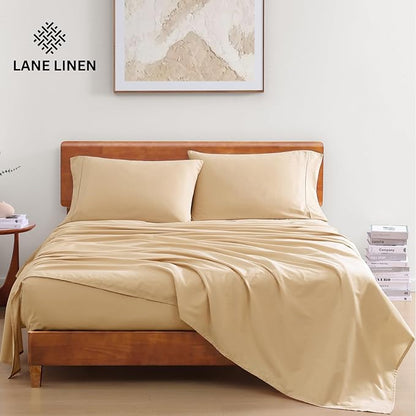 LANE LINEN 100% Organic Cotton Twin XL Sheets Set 3-Piece Pure Percale Soft Bedding Breathable Fits Mattress Upto 15" Deep - Linen - LeafyLoom