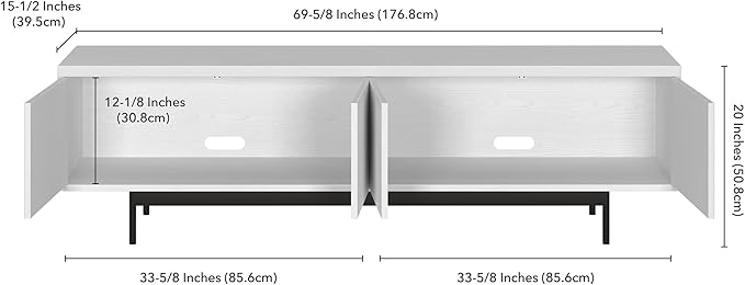 Henn&Hart Whitman TV Stand, 70" Wide, White - LeafyLoom