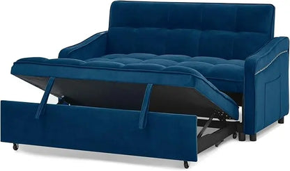 Tufted Convertible Futon Loveseat Pull Out Couch Bed 3 in 1 Velvet Upholstered Sleeper Sofa Recliner Love Seat Lounge Chaise Daybed with Adjustable Backrest Type C and USB Charging for Living Room - LeafyLoom