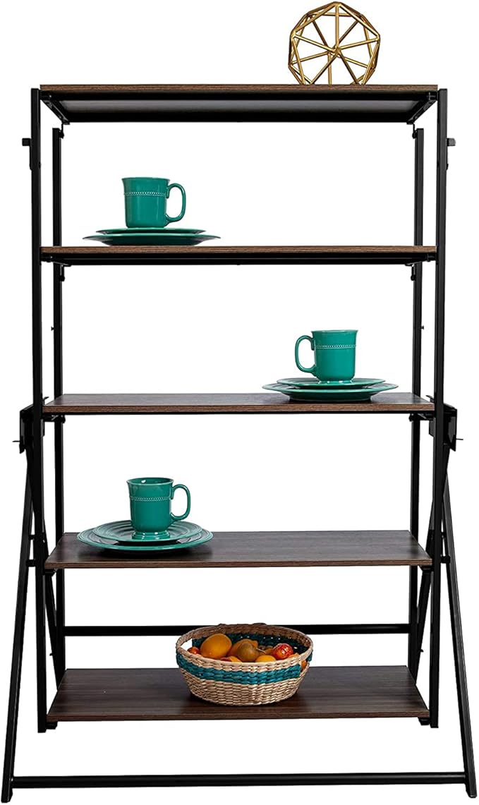 Origami modern 2 in 1 shelf to table Style, Organizer Deco Rack magically turn to a table/desk in a second, fully assembled, patent pending, Black/walnut (STT-WLN) - LeafyLoom