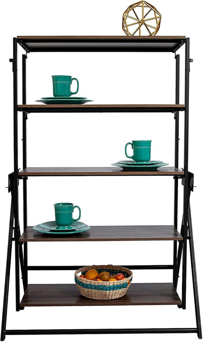 Origami modern 2 in 1 shelf to table Style, Organizer Deco Rack magically turn to a table/desk in a second, fully assembled, patent pending, Black/walnut (STT-WLN) - LeafyLoom