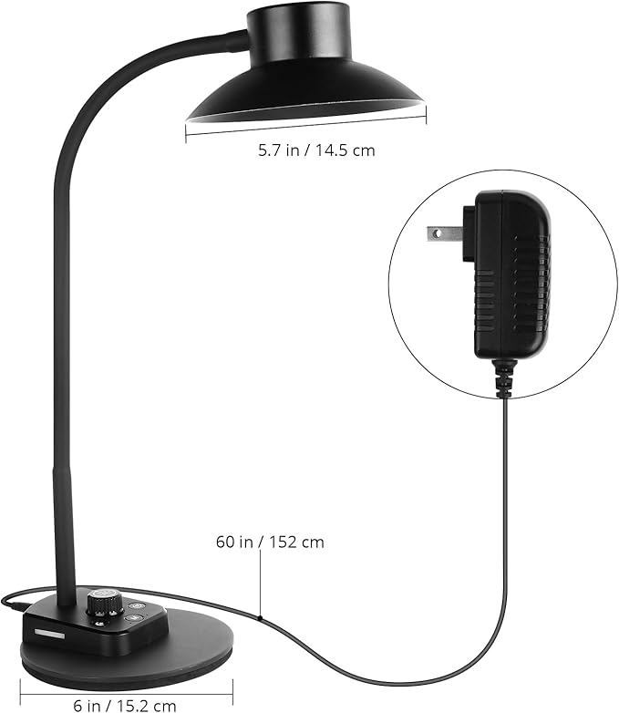 LED Desk Lamp for Office Home, Dimmable Reading Light with USB Charging Ports, Bedside Lamp with 5 Color Modes & Stepless Dimming, 360° Flexible Gooseneck Table Lamp(Adapter Included) - LeafyLoom