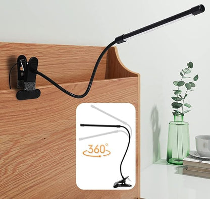 Meichoon Desk Lamp with Clamp Desktop Clip-On LED Illuminating Light Flexible Metal Hose Eye-Caring Table Lamp for Bedroom Bedside Office Study Work Reading Embroidery UK10 Black - LeafyLoom