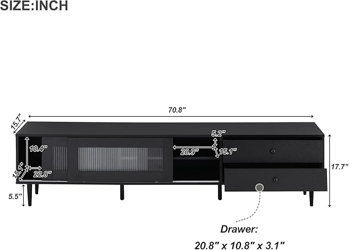 NicBex TV Stand for 75 Inch TV Modern TV Media Console Table with Sliding Fluted Glass Doors,Entertainment Center with Storage for Living Room,70.86 Inch,Black - LeafyLoom