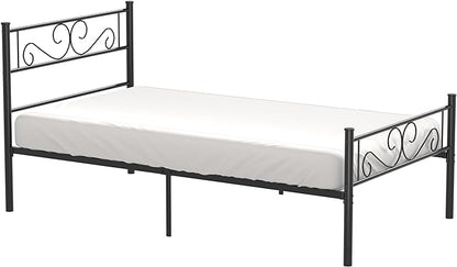 VECELO Twin Size Bed Frame with Headboard, 14 Inch Metal Platform Mattress Foundation, No Boxing Spring Needed, Squeak Resistant, Easy Assembly, Matte Black - LeafyLoom