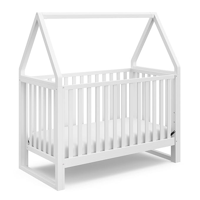 Storkcraft Orchard 5-in-1 Convertible Crib (White) – GREENGUARD Gold Certified, Canopy Style Baby Crib, Converts from Crib to Toddler Bed, Daybed and Full-Size Bed, Fits Standard Crib Mattress - LeafyLoom