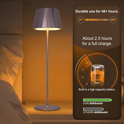 Modern LED Cordless Table Lamp,5200mAh Rechargeable Desk Lamp with Stepless Dimming, Touch Waterproof Night Light for Bedroom Outdoor Bar RV Kitchen (Purplish-Brown, 3000K, Warm White) - LeafyLoom