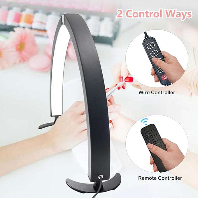 Half Moon Light for Nail Desk with Phone Holder, 29in Half Moon Table Lamp with Wire Controller & Remote, Dimmable Nail Desk Light for Eyelash Extension, Nail Tech, Beauty Care, Tattoos,Crafts - LeafyLoom