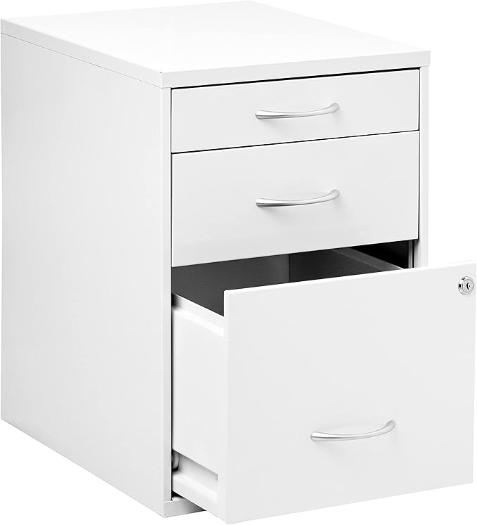 OSP Home Furnishings HPB Heavy Duty 3-Drawer Metal File Cabinet for Standard Files and Office Supplies, White Finish - LeafyLoom