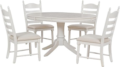 Dining Table Set for 4 Person, 5 Pieces Kitchen Table&Chairs Including Round Extendable Diningtable and Four Upholstered Chairs, Wood Grain Tabletop, Ladder Backrest, Solid Wood Rubber Legs - LeafyLoom