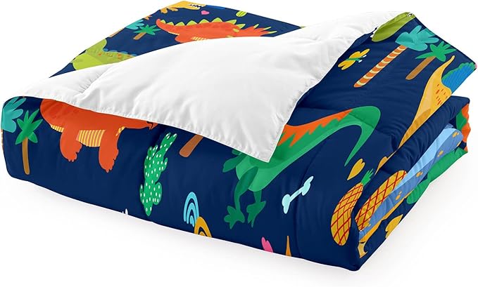 Cartoon Dinosaur Comforter Set for Kids Dark Blue Dinosaur Twin Comforter Set for Boys Dinosaur Kids Bedding Set Soft Breathable Twin Dinosaur Quilt with 1 Pillowcase for All-Season, Twin Size - LeafyLoom