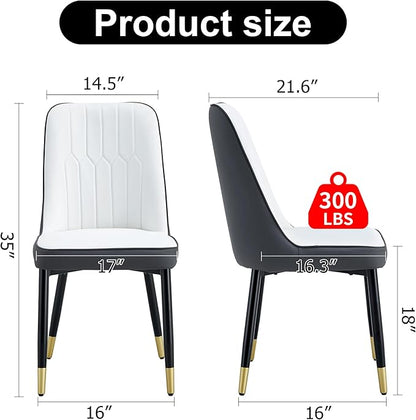 Modern Set of 4, Faux Leather Dining PU Upholstered Kitchen Chair with Black Golden Metal Legs for Home Living Room, Restaurant, 4 Piece, White+gray - LeafyLoom