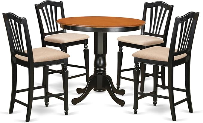 East West Furniture JACH5-BLK-C 5 Piece Kitchen Counter Set Includes a Round Dining Room Table with Pedestal and 4 Linen Fabric Upholstered Dining Chairs, 36x36 Inch, Black & Cherry - LeafyLoom