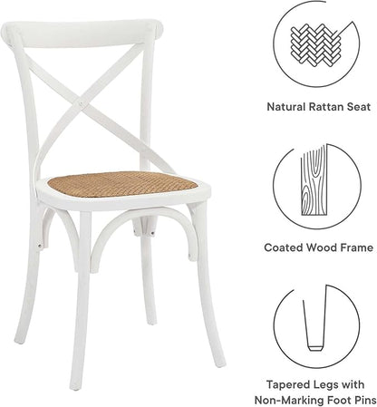 Modway Gear Rustic Modern Farmhouse Elm Wood Rattan Dining Chair in White - LeafyLoom