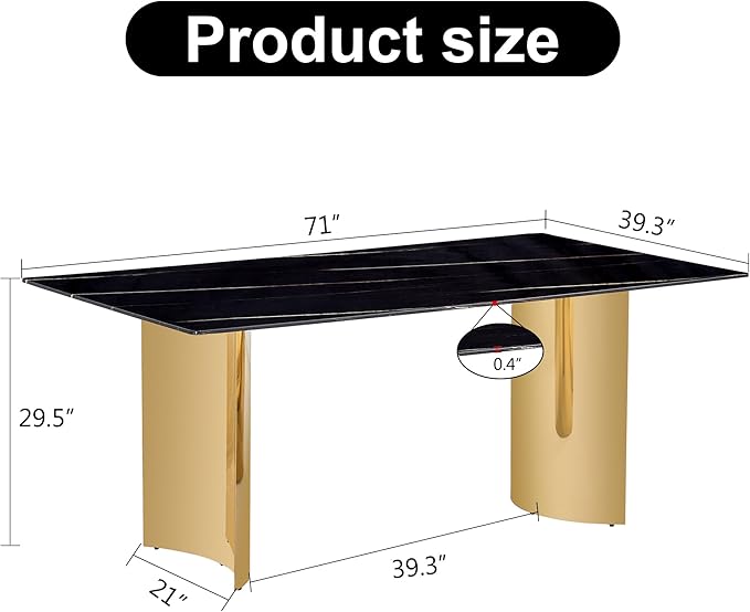 NicBex Modern Minimalist Dining Table The Black Patterned Glass Desktop is Equipped with Golden Metal Legs Suitable for Restaurants and Living Rooms, Black + Gold - LeafyLoom