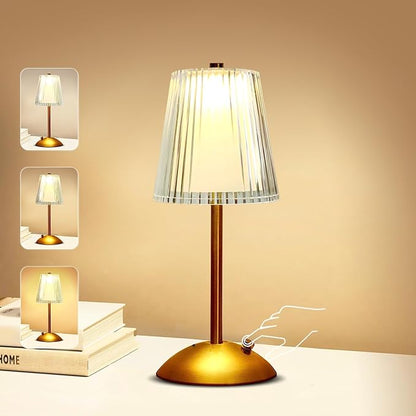 Portable Crystal Table Lamp,Cordless Metal Vintage Desk Lamp,3 Color Touch Control Rechargeable Lamp,3-Levels Brightness Room Decor Desk Lamp,Living Room,Kitchen,Dining Room Lamp (Gold-2) - LeafyLoom